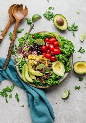 serving bowl filled with a healthy taco salad