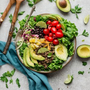 serving bowl filled with a healthy taco salad