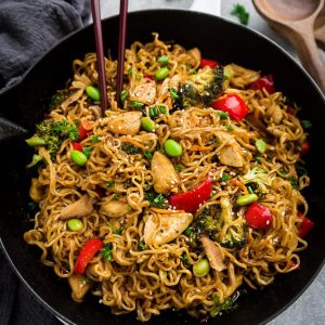 Teriyaki Chicken Ramen made in one pot. Everything you love about this takeout favorite, stir-fried with ramen noodles.