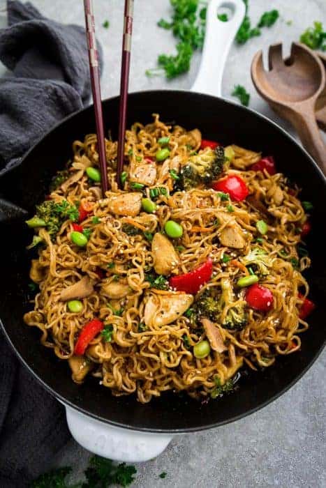 Teriyaki Chicken Ramen Noodle Stir-Fry (One Pot Skilet) Dinner Idea