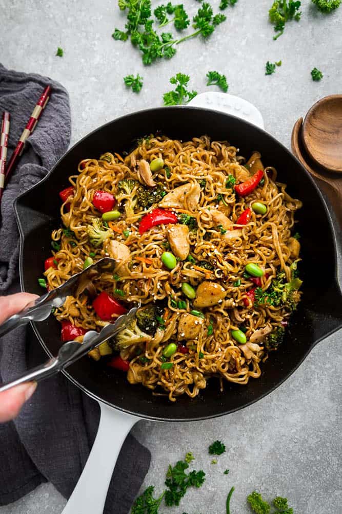 Teriyaki Chicken Ramen made in one pot. Everything you love about this takeout favorite, stir-fried with ramen noodles.