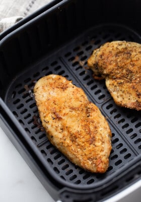 Top view of air fryer chicken in the air fryer