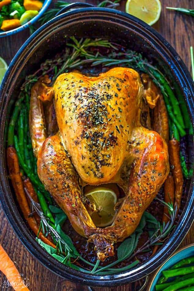 The BEST Garlic Herb Roasted Turkey with step-by-step photos and instructions to roast the perfect juicy, moist, tender and golden turkey bursting with flavor. No more dried out or bland turkey, this is the recipe to keep for years to come Thanksgiving, Christmas and all your holiday parties and dinners!