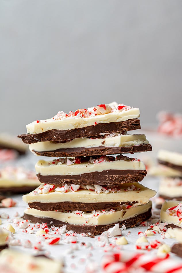 A stack of homemade peppermint bark