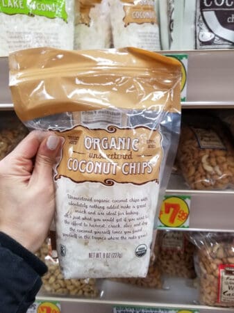 A package of Trader Joe's organic coconut chips