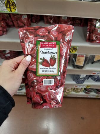 A package of Trader Joe's freeze dried strawberries