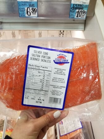 A package of Trader Joe's silver coho salmon
