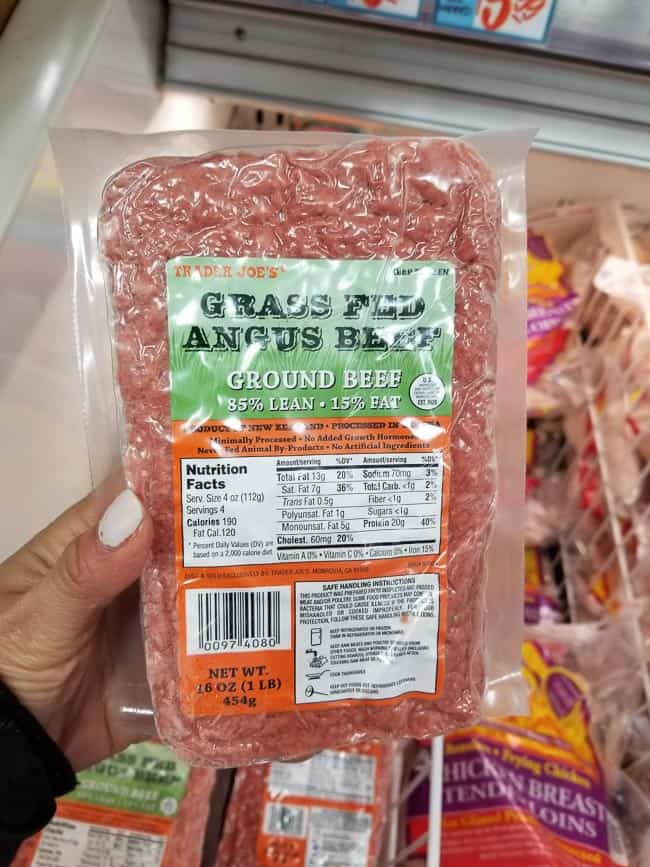 A package of Trader Joe's Grass Fed Angus ground beef