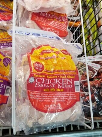 A package of Trader Joe's frozen chicken breast