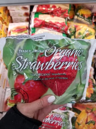 A bag of Trader Joe's organic strawberries