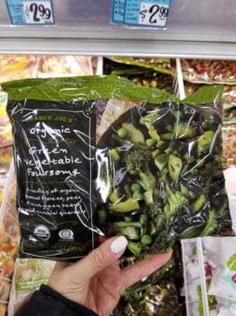 A bag of Trader Joe's green vegetable foursome