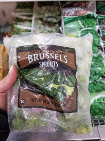 A bag of Trader Joe's brussels sprouts