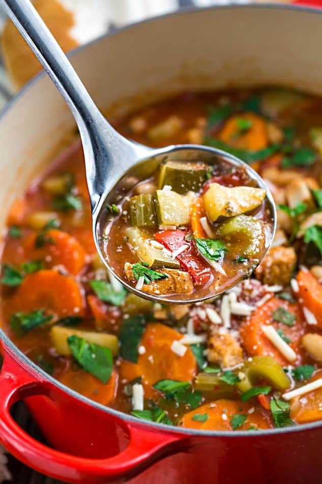 Hearty Vegetable Tuscan Chicken Soup makes the perfect comforting meal for busy weeknights. Best of all, it's so easy to make with just 15 minutes of prep time and it's full of hearty vegetables, white beans and chicken.
