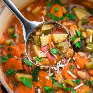 Hearty Vegetable Tuscan Chicken Soup makes the perfect comforting meal for busy weeknights. Best of all, it's so easy to make with just 15 minutes of prep time and it's full of hearty vegetables, white beans and chicken.