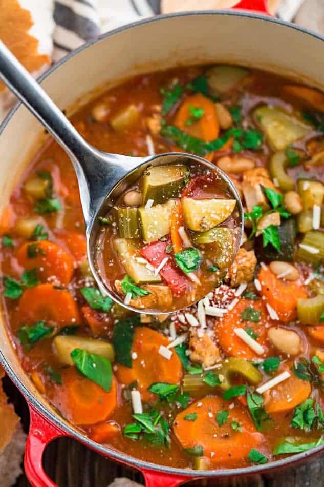 Hearty Vegetable Tuscan Chicken Soup makes the perfect comforting meal for busy weeknights. Best of all, it's so easy to make with just 15 minutes of prep time and it's full of hearty vegetables, white beans and chicken. 