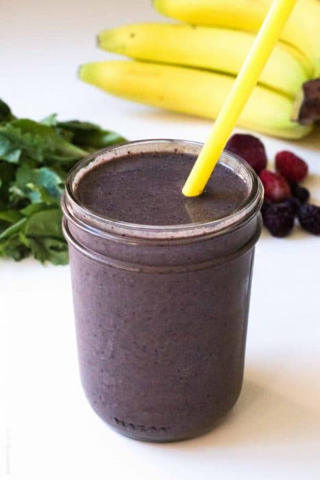 Superfood Smoothie in a jar with a straw