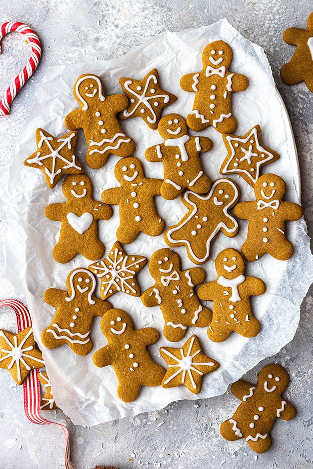 A plate full of decorated gingerbread men