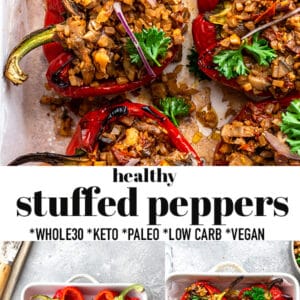Pinterest collage of vegan stuffed peppers