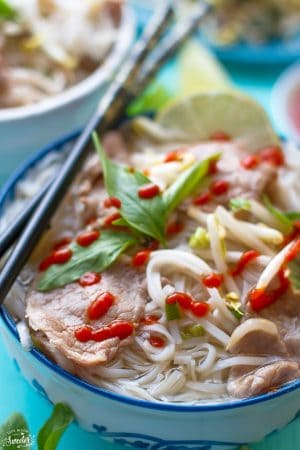 Vietnamese Pho Beef Rice noodle Soup is an authentic and comforting soup with the option to make it in the slow cooker.