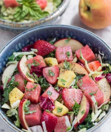 Watermelon Strawberry Basil Balsamic Salad makes the perfect ligth & healthy dish