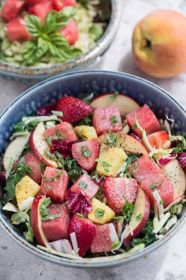 Watermelon Strawberry Basil Balsamic Salad makes the perfect ligth & healthy dish