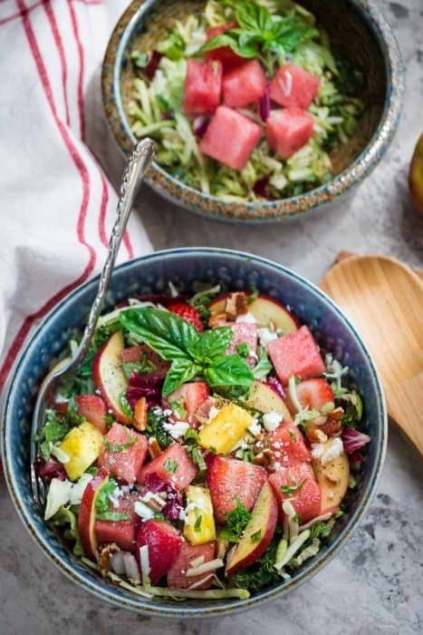 Watermelon Strawberry Basil Balsamic Salad makes the perfect light and healthy dish!!!