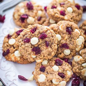 White Chocolate Cranberry Oatmeal Cookies are soft, chewy & perfect for the holidays!