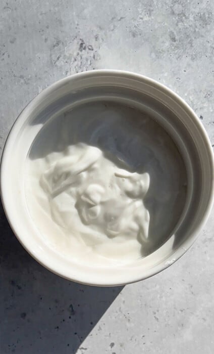 Creamy yogurt in a white ramekin