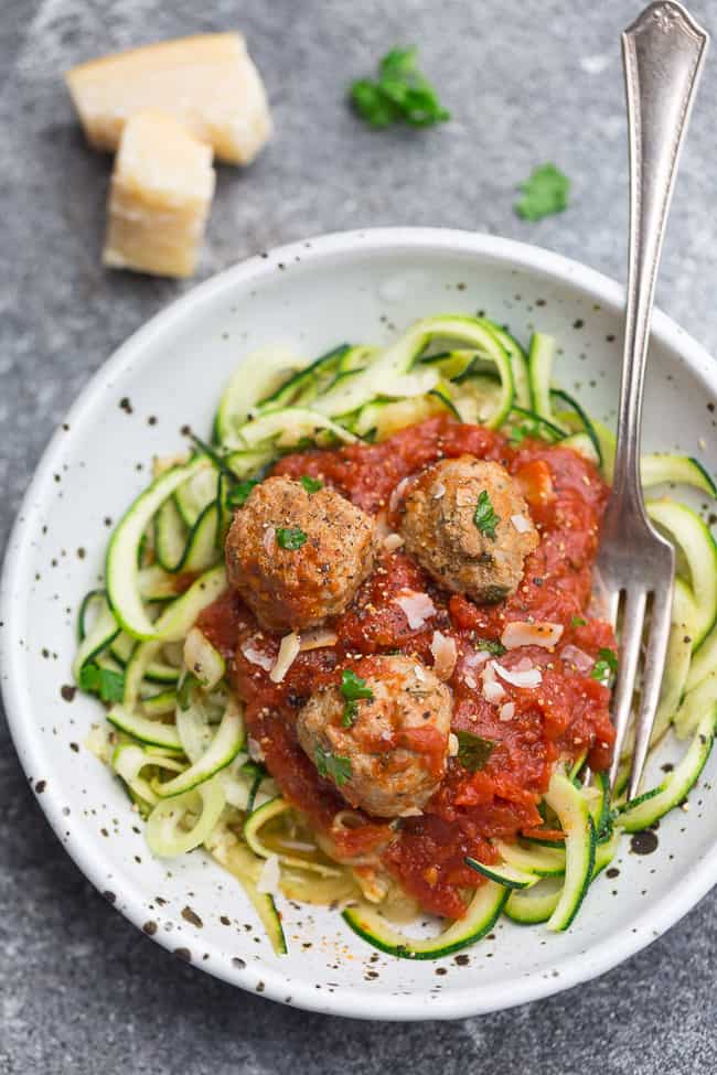 Zucchini Noodles With Meatballs And Tomato Sauce Low Carb Keto Life Made Sweeter