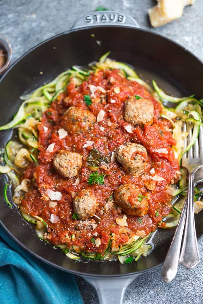 Zucchini Noodles With Meatballs And Tomato Sauce Low Carb Keto
