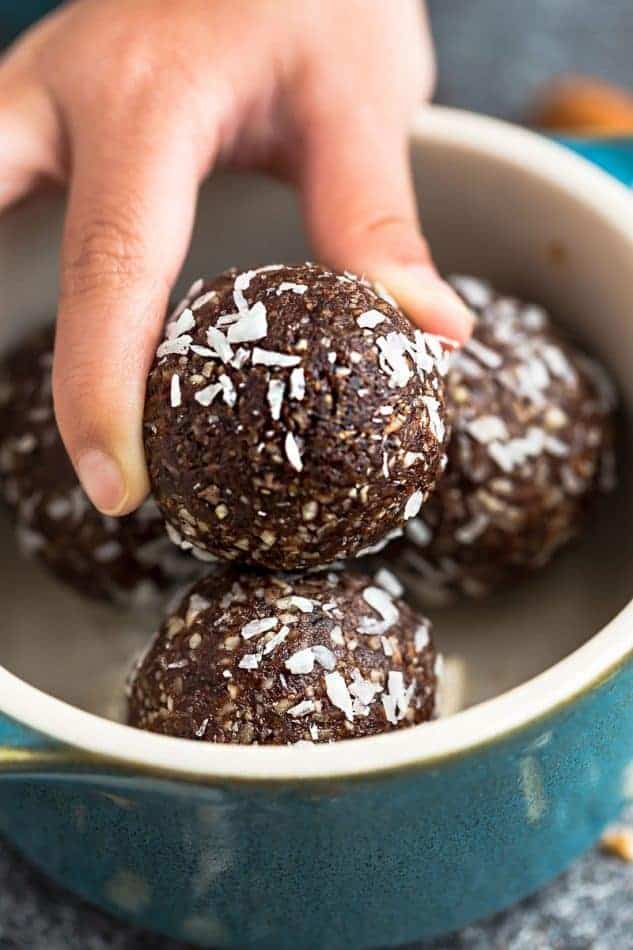 Almond joy energy bites made with oats and coconut