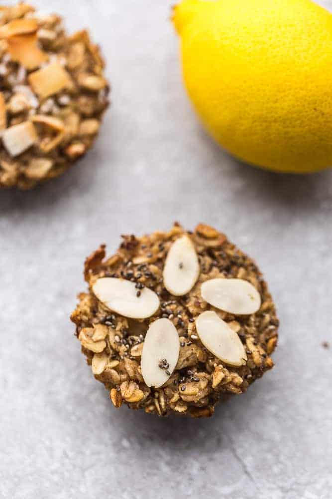 Baked oatmeal cups with lemon and almonds.