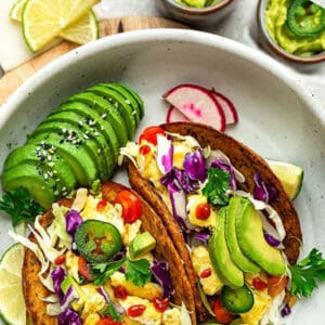Pinterest image for colorful and easy breakfast tacos.