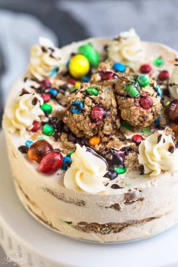 Easy Eggless No Bake Monster Cookie Icebox with M&Ms.