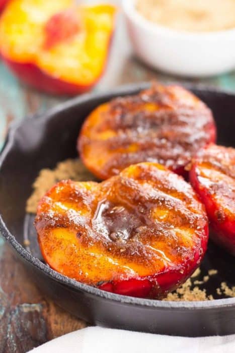 Grilled peach halves with cinnamon brown sugar