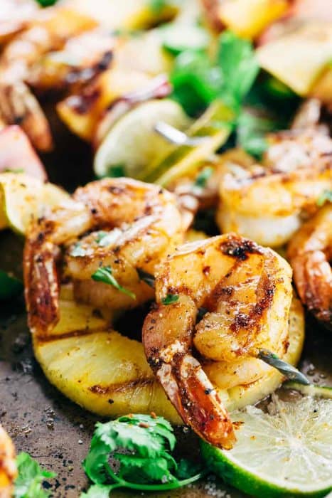 Grilled shrimp skewers with pineapple slices