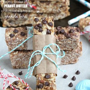 No-Bake Peanut Butter Chocolate Chips Granola Bars wrapped in paper