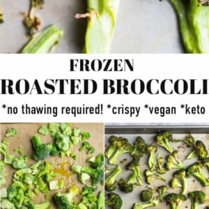 Pinterest image of roasted frozen broccoli.