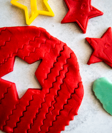 red and blue homemade playdough without cream of tartarcut out in stars