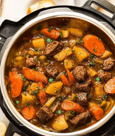 Overhead view of Beef Stew in an Instant Pot