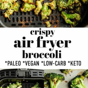 Pinterest graphic for broccoli in the air fryer.