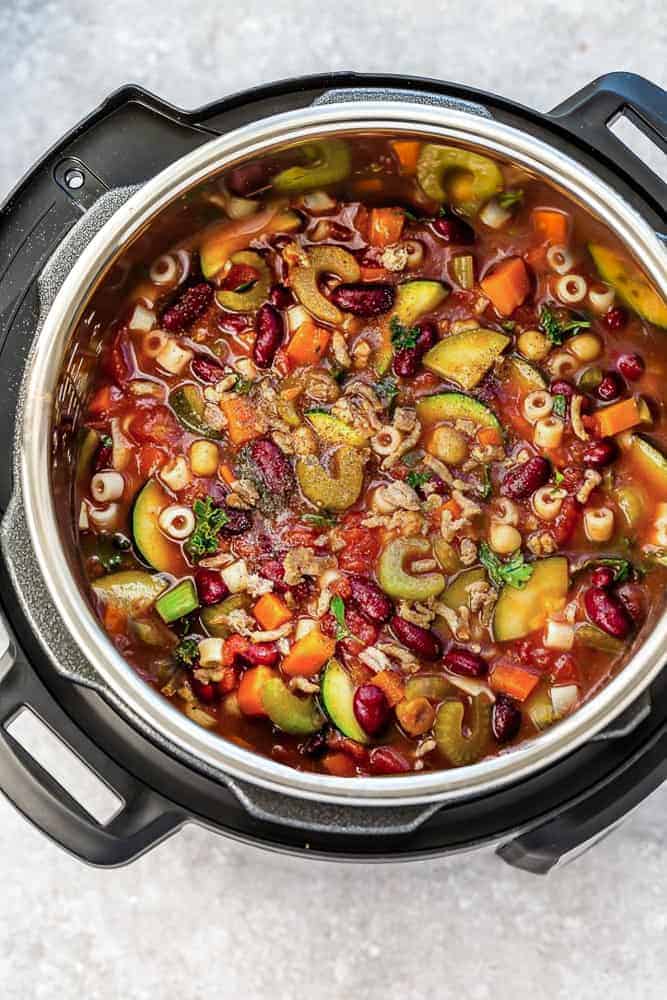 bowl of pasta and veggie soup