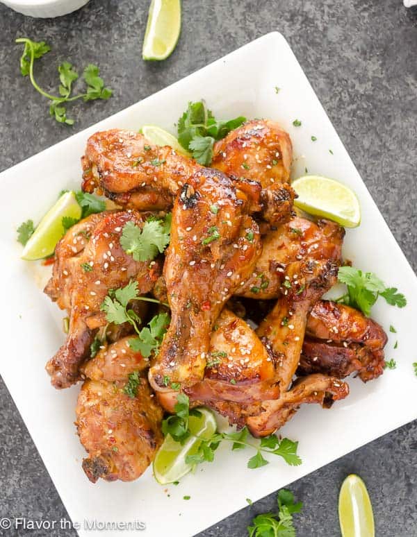 Overhead view of slow cooker Sweet Chili Chicken Drumsticks
