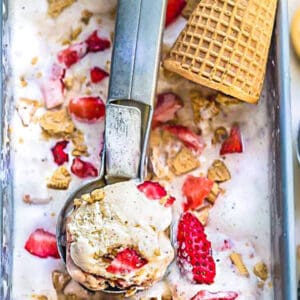 Pinterest graphic of strawberry shortcake ice cream.